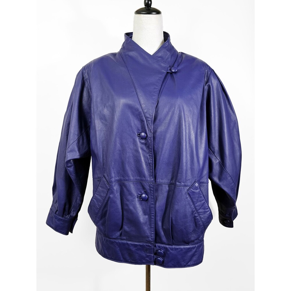 JFS Signature Leather Purple Medium Dolman Batwing 80s 90s Leather Jacket